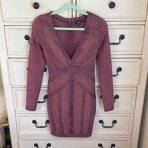 Fashion Nova Mauve Long Sleeve Dress